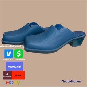 NWT UGG + Eckhaus Latta Blue Block Cowboy Mule Full Grain Leather 2 inch height